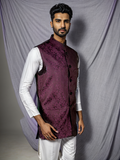 Blacksmith Magenta Coro Paisley Jacquard Modi Jacket for Men - Magenta Coro Paisley Jacquard Nehru Jacket for Men