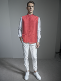 Blacksmith Tiny Red Dot Jacquard Modi Jacket for Men - Tiny Red Dot Jacquard Nehru Jacket for Men