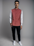 Blacksmith Red and White Diamond Modi Jacket for Men - Red and White Diamond Nehru Jacket for Men