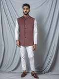 Blacksmith BROWN COFFEE COTTON SELF STRUCTURE Modi Jacket for Men - BROWN COFFEE COTTON SELF STRUCTURE Nehru Jacket for Men