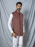 Blacksmith BROWN COFFEE COTTON SELF STRUCTURE Modi Jacket for Men - BROWN COFFEE COTTON SELF STRUCTURE Nehru Jacket for Men