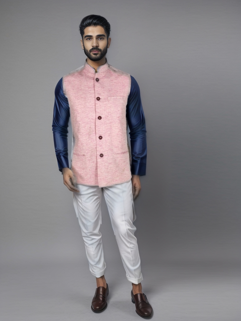 Buy Blue Linen Woven Slim Fit Jacket Nehru for Men Online at Fabindia |  20126603