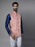 Blacksmith Pink Linen Modi Jacket for Men - Pink Linen Nehru Jacket for Men