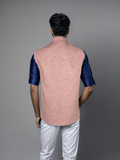 Blacksmith Pink Linen Modi Jacket for Men - Pink Linen Nehru Jacket for Men