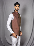 Blacksmith Maroon and White Diamond Modi Jacket for Men - Maroon and White Diamond Nehru Jacket for Men