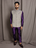 Blacksmith Purple Linen Modi Jacket for Men - Purple Linen Nehru Jacket for Men
