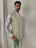 Blacksmith Green Linen Stripes Modi Jacket for Men - Green Linen Stripes Jacket for Men