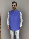 Blacksmith Cotton Royal Blue Modi Jacket for Men - Cotton Royal Blue Nehru Jacket for Men