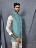 Blacksmith Cotton Blue Turquoise Modi Jacket for Men - Cotton Blue Turquoise Nehru Jacket for Men