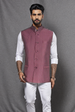 Blacksmith Maroon and White Squares Jacquard Modi Jacket for Men - Maroon and White Squares Nehru Jacket for Men