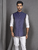 Blacksmith Coro Paisley Blue Woven Jacquard Modi Jacket for Men - Coro Paisley Blue Woven Jacquard Nehru Jacket for Men