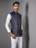 Blacksmith Coro Paisley Blue Woven Jacquard Modi Jacket for Men - Coro Paisley Blue Woven Jacquard Nehru Jacket for Men