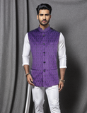 Blacksmith Coro Paisley Purple Woven Jacquard Modi Jacket for Men - Coro Paisley Purple Woven Jacquard Nehru Jacket for Men