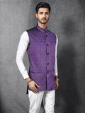 Blacksmith Coro Paisley Purple Woven Jacquard Modi Jacket for Men - Coro Paisley Purple Woven Jacquard Nehru Jacket for Men