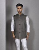 Blacksmith Armani Grey Jacquard Modi Jacket for Men - Armani Grey Jacquard Nehru Jacket for Men