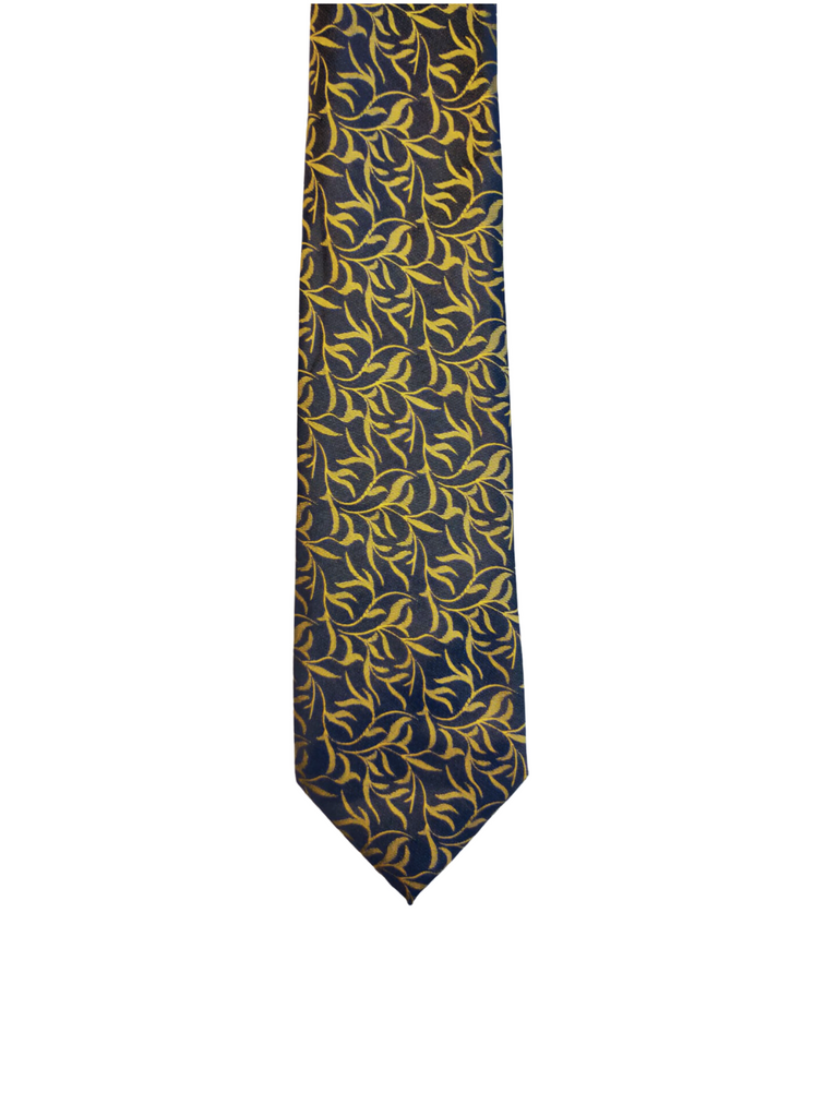 Blacksmith Navy Blue And Yellow Leaves Jacquard Tie for Men