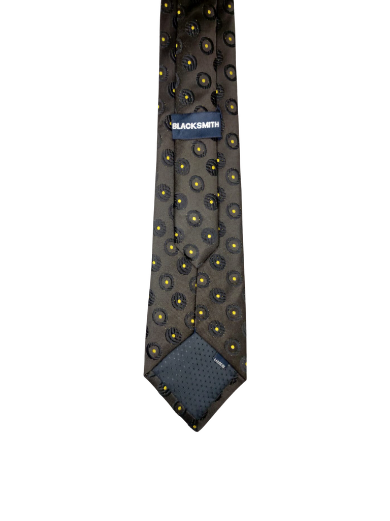Blacksmith Black and Yellow Dots Printed Tie for Men - Fashion Accessories for Blazer , Tuxedo or Coat