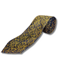 Blacksmith Navy Blue And Yellow Leaves Jacquard Tie for Men