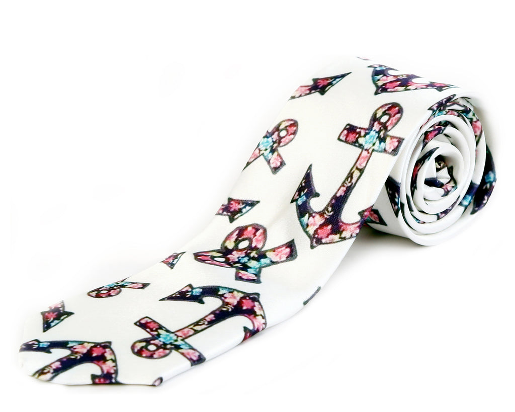 Blacksmith White Anchor Trance Printed Tie for Men - Fashion Accessories for Blazer , Tuxedo or Coat
