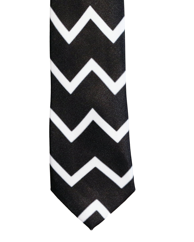 Blacksmith Black and White Zigzag Printed Tie for Men - Fashion Accessories for Blazer , Tuxedo or Coat