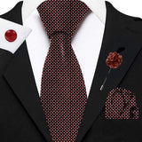 Blacksmith Black Poker Cards Printed Tie and Pocket Square Set for Men with Natural Stone Cufflink and Matching Flower Lapel Pin for Blazer , Tuxedo or Coat