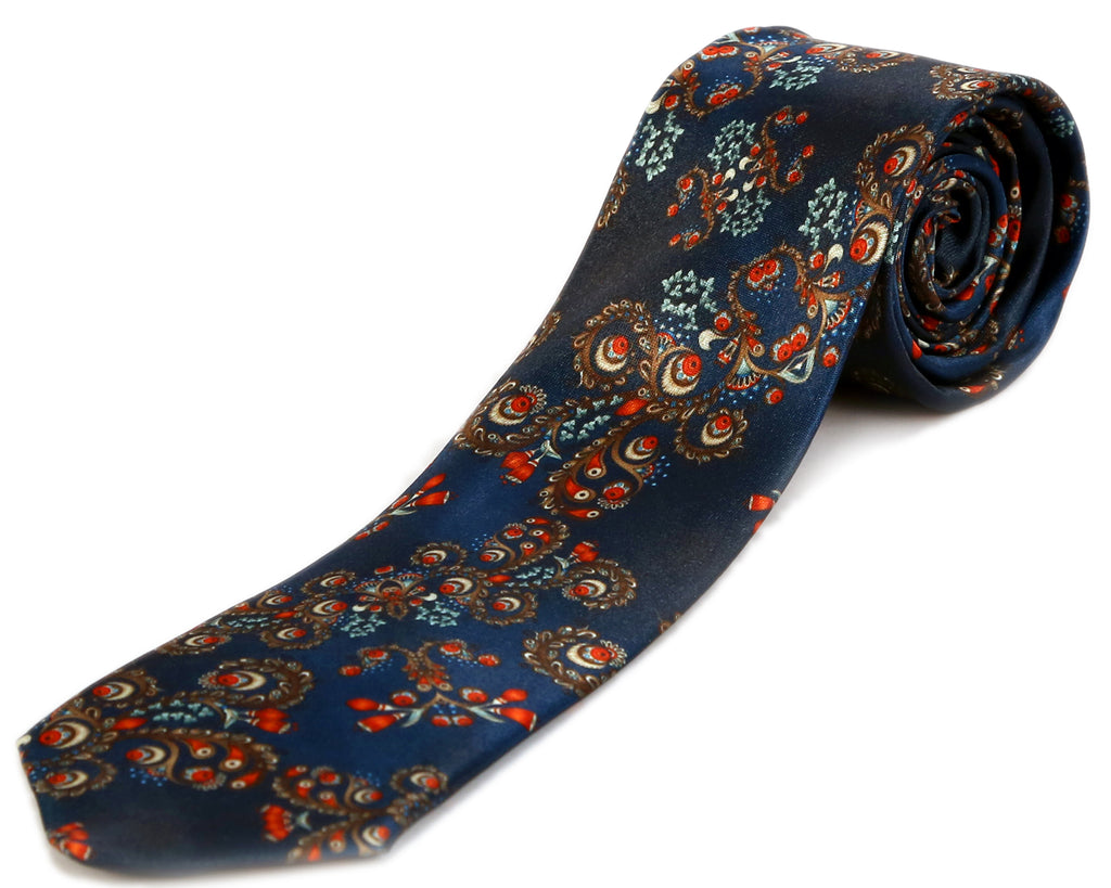 Blacksmith Navy Blue Japanese Floral Printed Tie for Men - Fashion Accessories for Blazer , Tuxedo or Coat