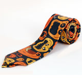 Blacksmith Black and Orange Pumpkin Printed Tie for Men - Fashion Accessories for Blazer , Tuxedo or Coat