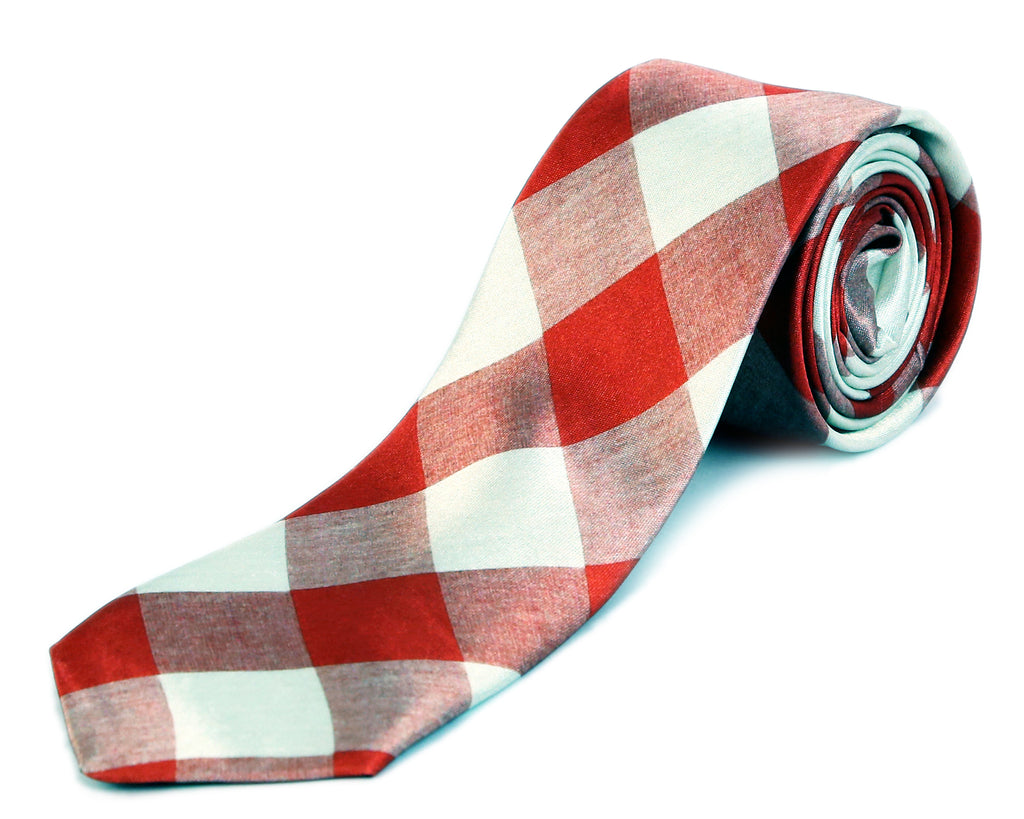 Blacksmith Red and Beige Checks Printed Tie for Men - Fashion Accessories for Blazer , Tuxedo or Coat