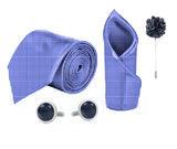 Blacksmith Navy Blue Gingham Checks Printed Tie and Pocket Square Set for Men with Natural Stone Cufflink and Matching Flower Lapel Pin for Blazer , Tuxedo or Coat