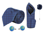 Blacksmith Tiny Blue Rockets Printed Tie and Pocket Square Set for Men with Natural Stone Cufflink and Matching Flower Lapel Pin for Blazer , Tuxedo or Coat