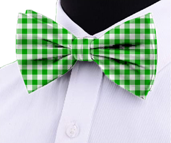 Blacksmith Green and White Checks Adjustable Fashion Printed Bowtie and Matching Pocket Square Set for Men with Natural Stone Cufflink  - Bow ties for Tuxedo and Blazers