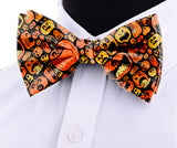 Blacksmith Black and Orange Pumpkin Adjustable Fashion Printed Bowtie and Matching Pocket Square Set for Men with Natural Stone Cufflink  - Bow ties for Tuxedo and Blazers