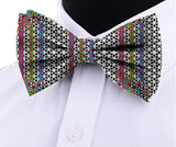 Blacksmith White Japanese Abstract Color Adjustable Fashion Printed Bowtie and Matching Pocket Square Set for Men with Natural Stone Cufflink  - Bow ties for Tuxedo and Blazers