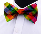 Blacksmith Multicolor Water Checks Adjustable Fashion Printed Bowtie and Matching Pocket Square Set for Men with Natural Stone Cufflink  - Bow ties for Tuxedo and Blazers