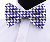 Blacksmith Navy Blue and White Houndstooth Adjustable Fashion Printed Bowtie and Matching Pocket Square Set for Men with Natural Stone Cufflink  - Bow ties for Tuxedo and Blazers