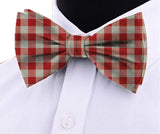 Blacksmith Red and Beige Checks Adjustable Fashion Printed Bowtie and Matching Pocket Square Set for Men with Natural Stone Cufflink  - Bow ties for Tuxedo and Blazers