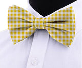 Blacksmith Yellow Gingham Checks Adjustable Fashion Printed Bowtie and Matching Pocket Square Set for Men with Natural Stone Cufflink  - Bow ties for Tuxedo and Blazers