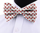 Blacksmith White Luck 7 Adjustable Fashion Printed Bowtie and Matching Pocket Square Set for Men with Natural Stone Cufflink  - Bow ties for Tuxedo and Blazers