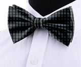 Blacksmith Black and Grey Checks Adjustable Fashion Printed Bowtie and Matching Pocket Square Set for Men with Natural Stone Cufflink  - Bow ties for Tuxedo and Blazers