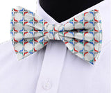 Blacksmith White Dolphin Multicolor Adjustable Fashion Printed Bowtie and Matching Pocket Square Set for Men with Natural Stone Cufflink  - Bow ties for Tuxedo and Blazers