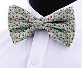 Blacksmith Flying Red and Green Hearts Adjustable Fashion Printed Bowtie and Matching Pocket Square Set for Men with Natural Stone Cufflink  - Bow ties for Tuxedo and Blazers