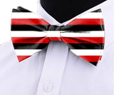 Blacksmith Red,Black and White Stripes Adjustable Fashion Printed Bowtie and Matching Pocket Square Set for Men with Natural Stone Cufflink  - Bow ties for Tuxedo and Blazers