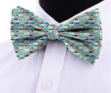 Blacksmith Tiny Turquoise Fishes Adjustable Fashion Printed Bowtie and Matching Pocket Square Set for Men with Natural Stone Cufflink  - Bow ties for Tuxedo and Blazers