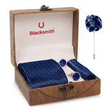 Blacksmith Blue Tie , Cufflink , Pocket Square and Lapel Pin Gift Set for Men [ Pack of 4 ]