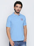 Blacksmith 100% Soft Cotton Bio Washed Light Blue Polo Collar Cotton Tshirt for Men -Light Blue T Shirts for Men.
