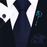 Blacksmith Blue And White Tie , Cufflink , Pocket Square and Lapel Pin Gift Set for Men [ Pack of 4 ]