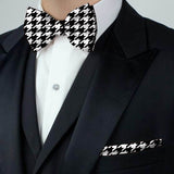 Blacksmith Black and White Houndstooth Adjustable Fashion Printed Bowtie and Matching Pocket Square Set for Men with Natural Stone Cufflink  - Bow ties for Tuxedo and Blazers