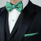 Blacksmith Polka Blue and Green Dots Adjustable Fashion Printed Bowtie and Matching Pocket Square Set for Men with Natural Stone Cufflink  - Bow ties for Tuxedo and Blazers