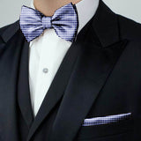 Blacksmith Navy Blue Gingham Checks Adjustable Fashion Printed Bowtie and Matching Pocket Square Set for Men with Natural Stone Cufflink  - Bow ties for Tuxedo and Blazers