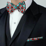 Blacksmith I Love Me White Adjustable Fashion Printed Bowtie and Matching Pocket Square Set for Men with Natural Stone Cufflink  - Bow ties for Tuxedo and Blazers